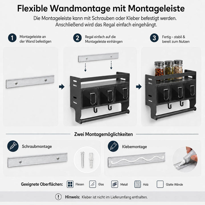 Küchenregal Wand, Gewürzregal Hängend, Gewürzregal Mit Küchenrollenhalter Gewürzständer Wand Aus Met