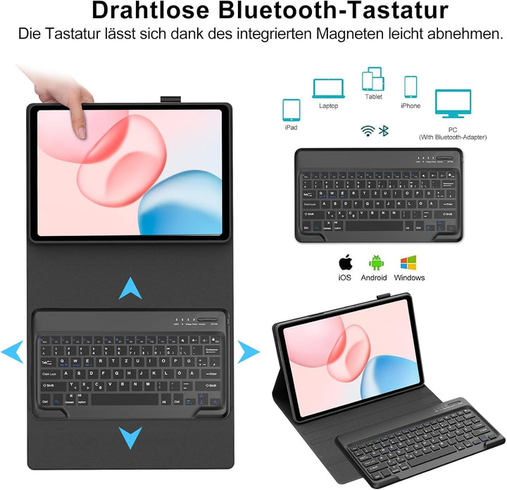 Hülle mit Tastatur für Honor Pad 10 2025/Honor Pad 20 2026 12.1 Zoll | Bluetooth Abnehmbarer Tastatu