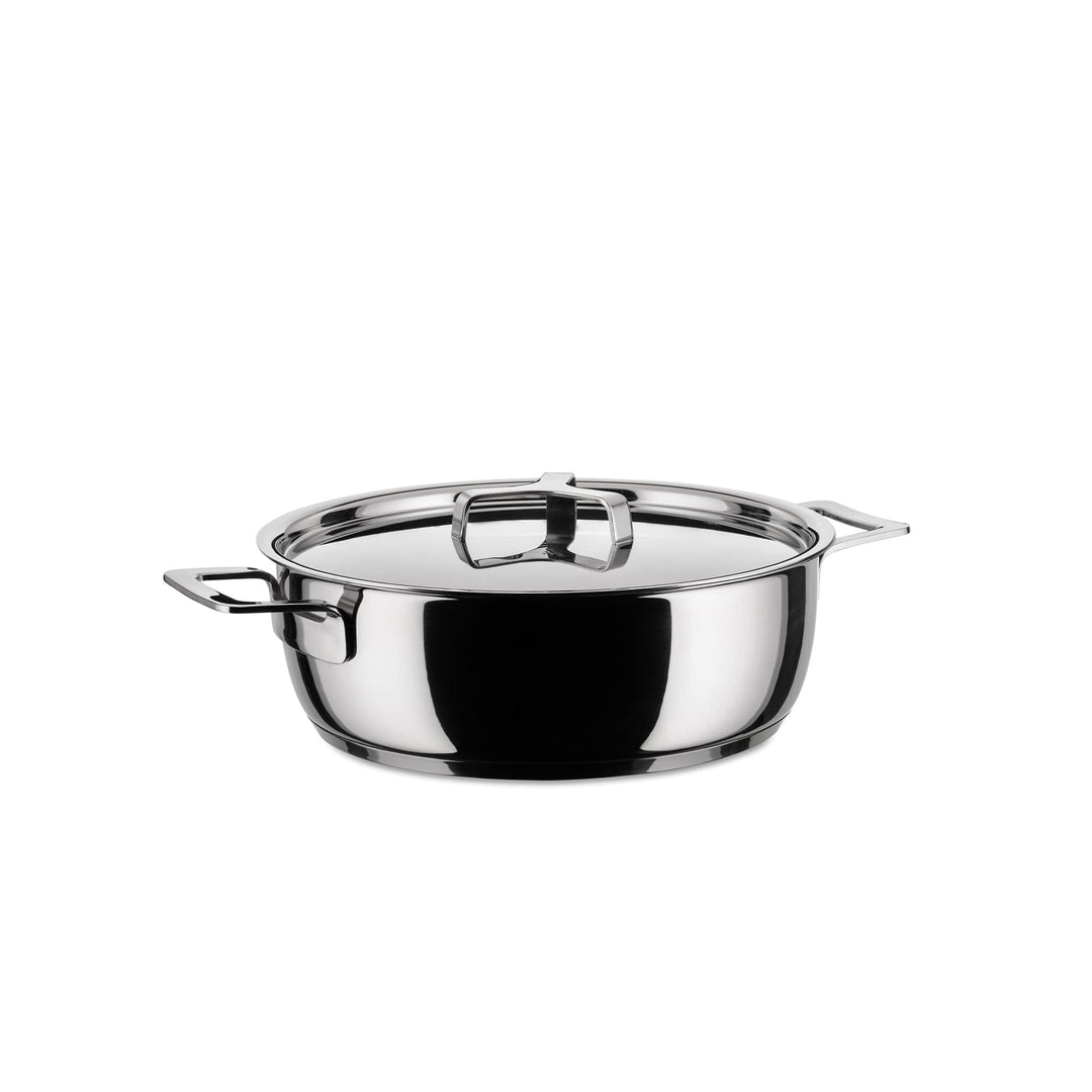 Alessi "POTS & PANS" Flache Kasserolle mit zwei Griffen aus Edelstahl, 24 cm, 24 cm