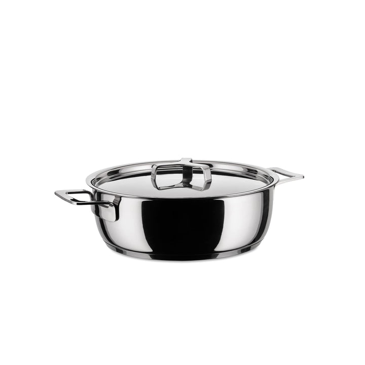 Alessi "POTS & PANS" Flache Kasserolle mit zwei Griffen aus Edelstahl, 24 cm, 24 cm
