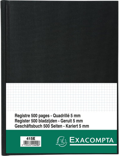 Exacompta 415E Geschäftsbuch DIN A4 (kariert 110 g/qm Inh. 500 Blatt, 1 Stück) schwarz