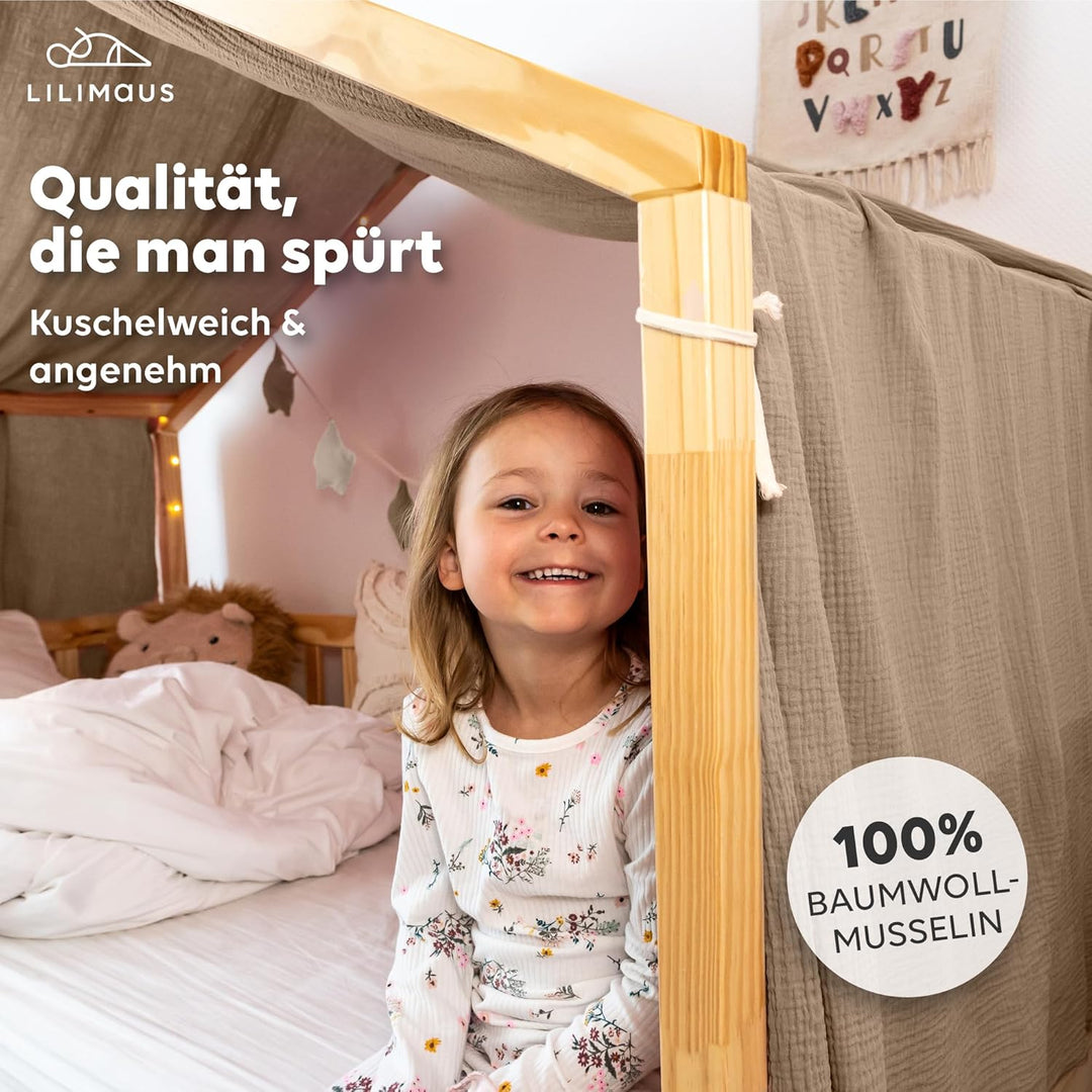 lilimaus Hausbett Himmel - 100% Baumwolle Betthimmel aus Musselin - Hausbett Deko - Geschenk Mädchen