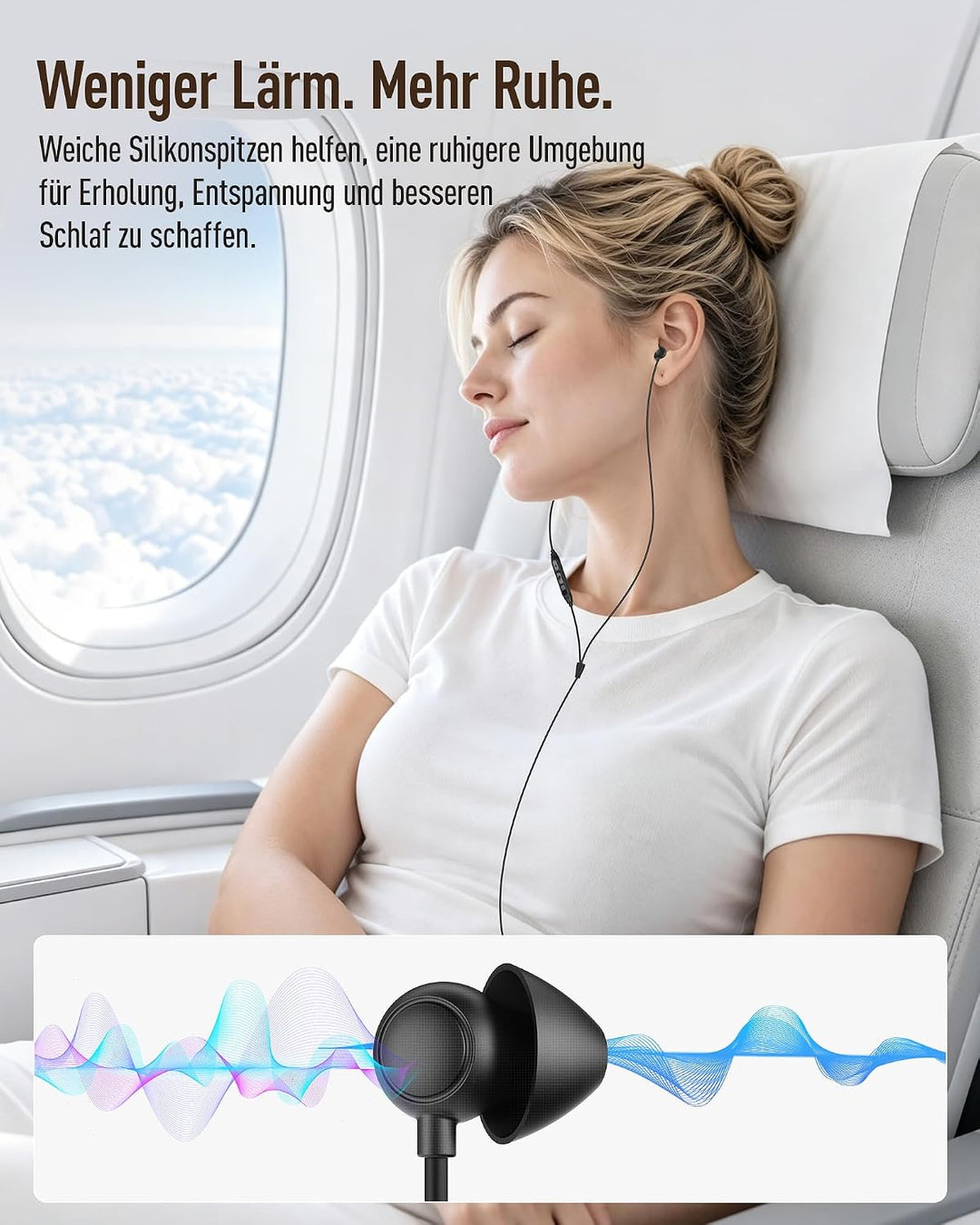 Hearprotek 2 Paar Schlaf Ohrhörer, Weicher bequemer In-Ear-Kopfhörer mit Mikrofon,Low-Profile-Kopfhö