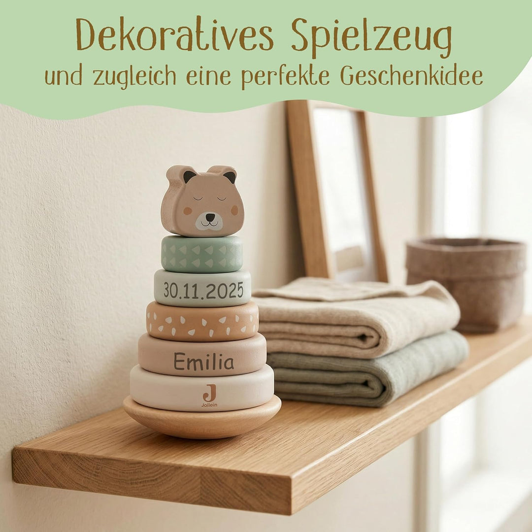 Stapelturm personalisiert mit Name & Datum – Jollein FSC Holz Baby Stapelspielzeug ab 12 Monate – Ge
