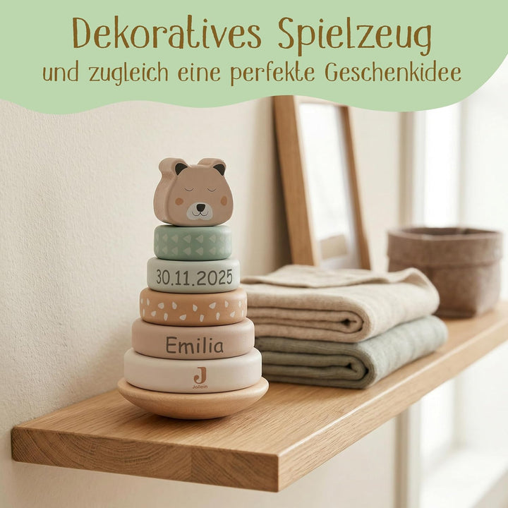 Stapelturm personalisiert mit Name & Datum – Jollein FSC Holz Baby Stapelspielzeug ab 12 Monate – Ge