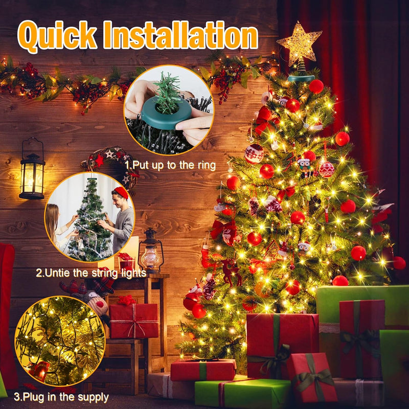 Auriostar Lichterkette Weihnachtsbaum Ring 2.5M - 300 LED 12 Stränge Christbaumbeleuchtung innen, Li