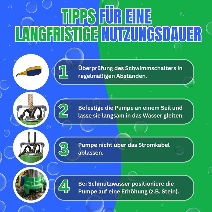 CHM GmbH® Profi Fäkalienpumpe Schmutzwasserpumpe V1100 inkl. 20 Meter 2" C-Schlauch Profi Fäkalienpu