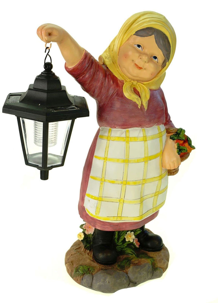 Kremers Schatzkiste Oma Edeltraud mit Solarlaterne und Korb Figur Gartenfigur 38 cm Garten Ältere Da
