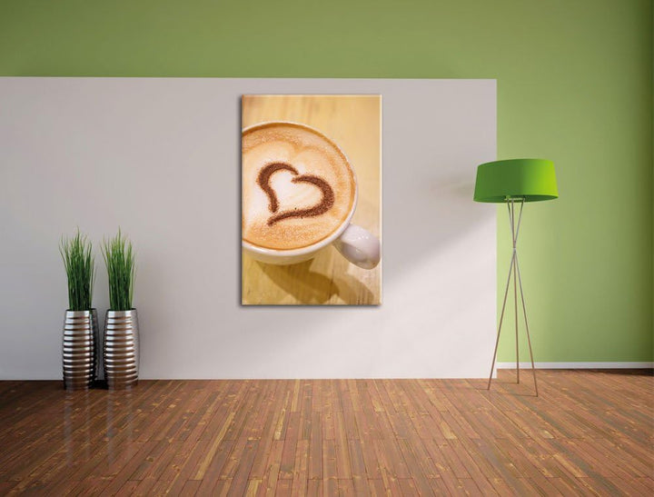 Pixxprint Kaffee Herz aus Schaum Cappucino als Leinwandbild/Grösse: 100x70 / Wandbild/Kunstdruck/fer