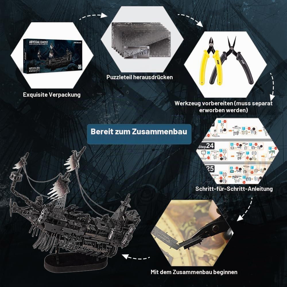 Piececool 3D Puzzle Metall, Abgründiger Geist Piratenschiff Modellbausatz Erwachsene, 3D-Puzzles zu