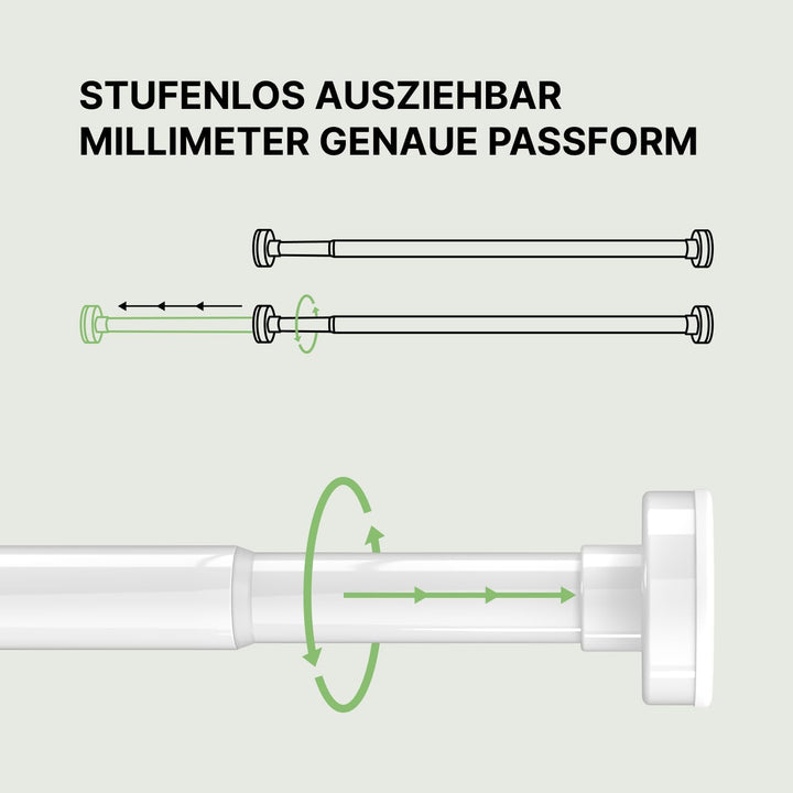 Gardinenstange ohne Bohren 110-200cm, Weiss, Ø 25 mm, Teleskopstange zum Klemmen - Vorhangstange Kle
