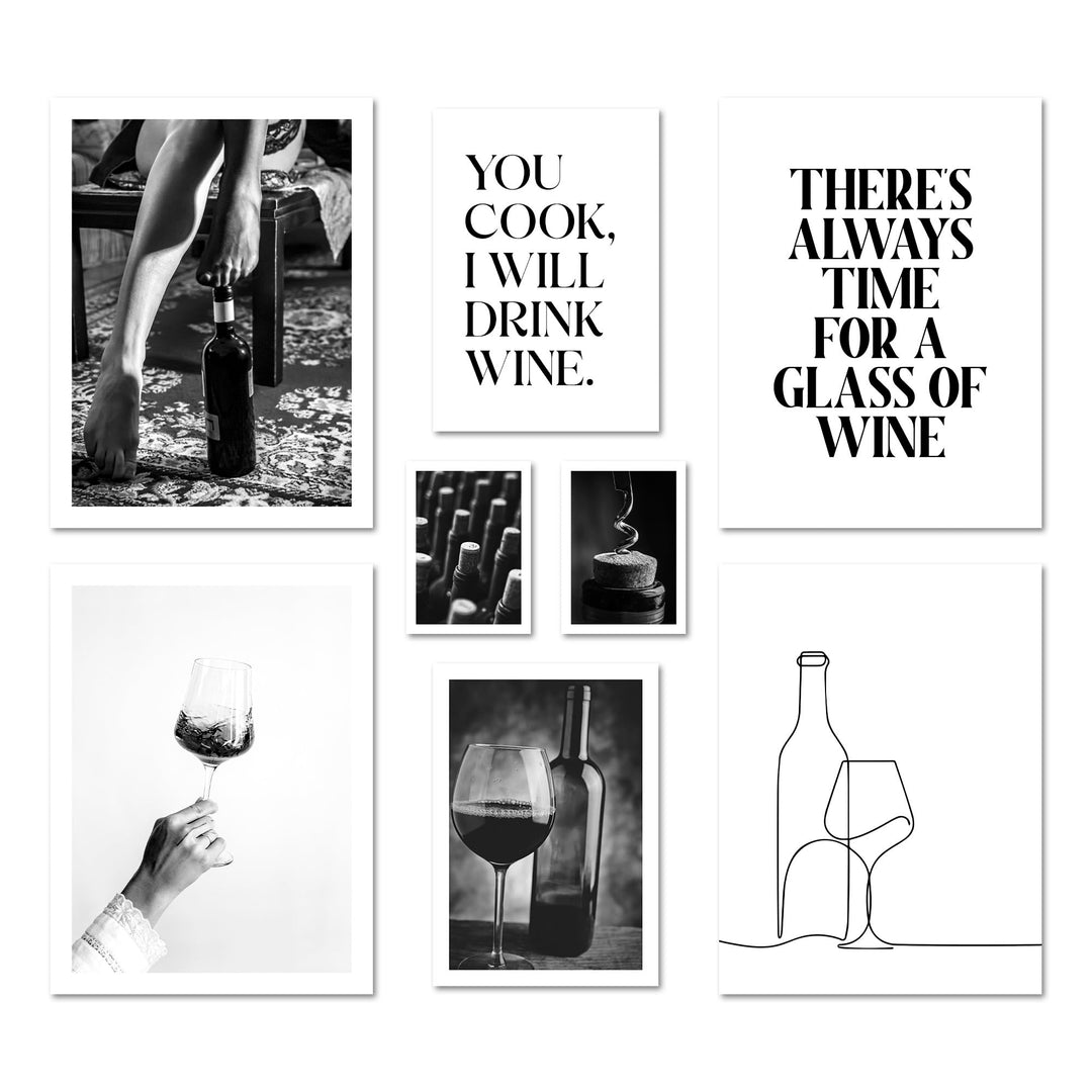 ARTFAVES® Poster Set - WINE TIME | Wanddeko Wohnzimmer & Küche & Esszimmer | 8 moderne Wandbilder |