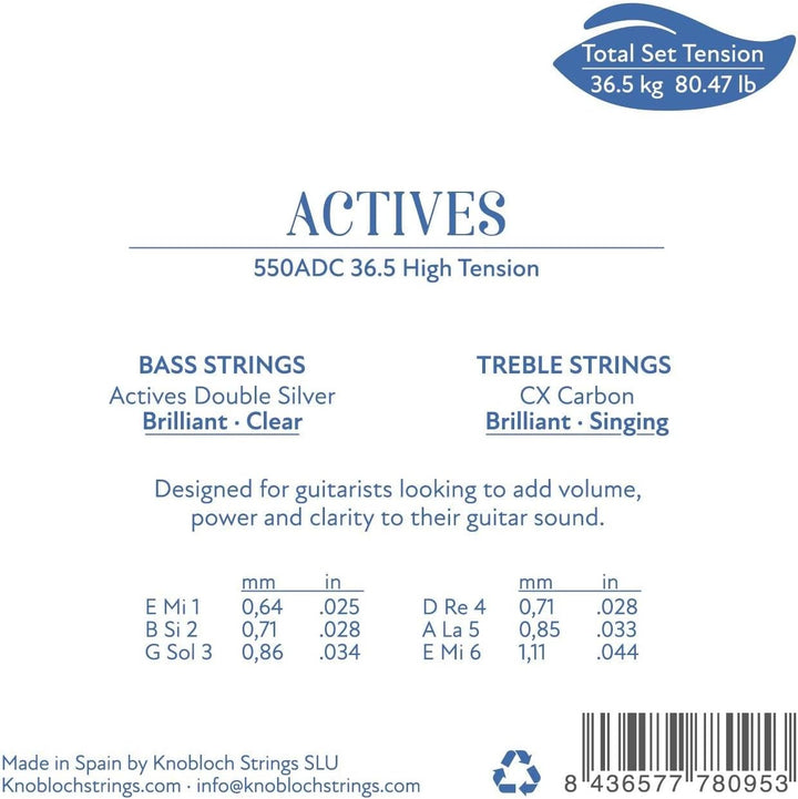 KNOBLOCH STRINGS THE ART OF VIBRATION 550ADC ACTIVES Double Silver CX Carbon High 550 Tension 36.5