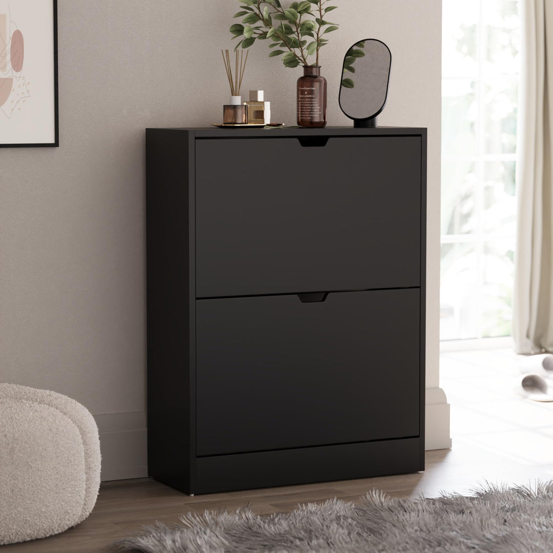 Vida Designs Schuhschrank mit 2 Schubladen, platzsparender Schuhschrank mit 2 Klappschubladen, für F