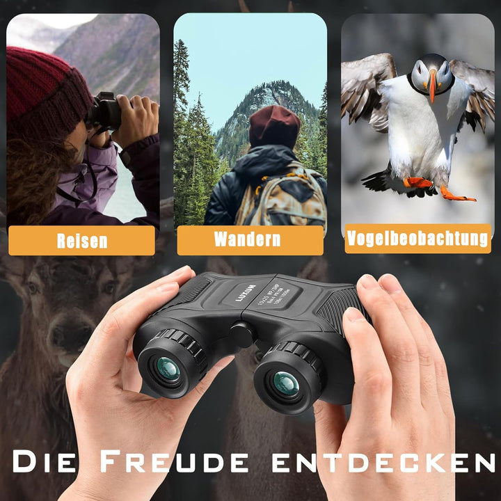 LUXUN 10x25 Fernglas für Erwachsene, Klein Fernglas mit BaK4 Prisma, IPD 58–79mm, für Vogelbeobachtu