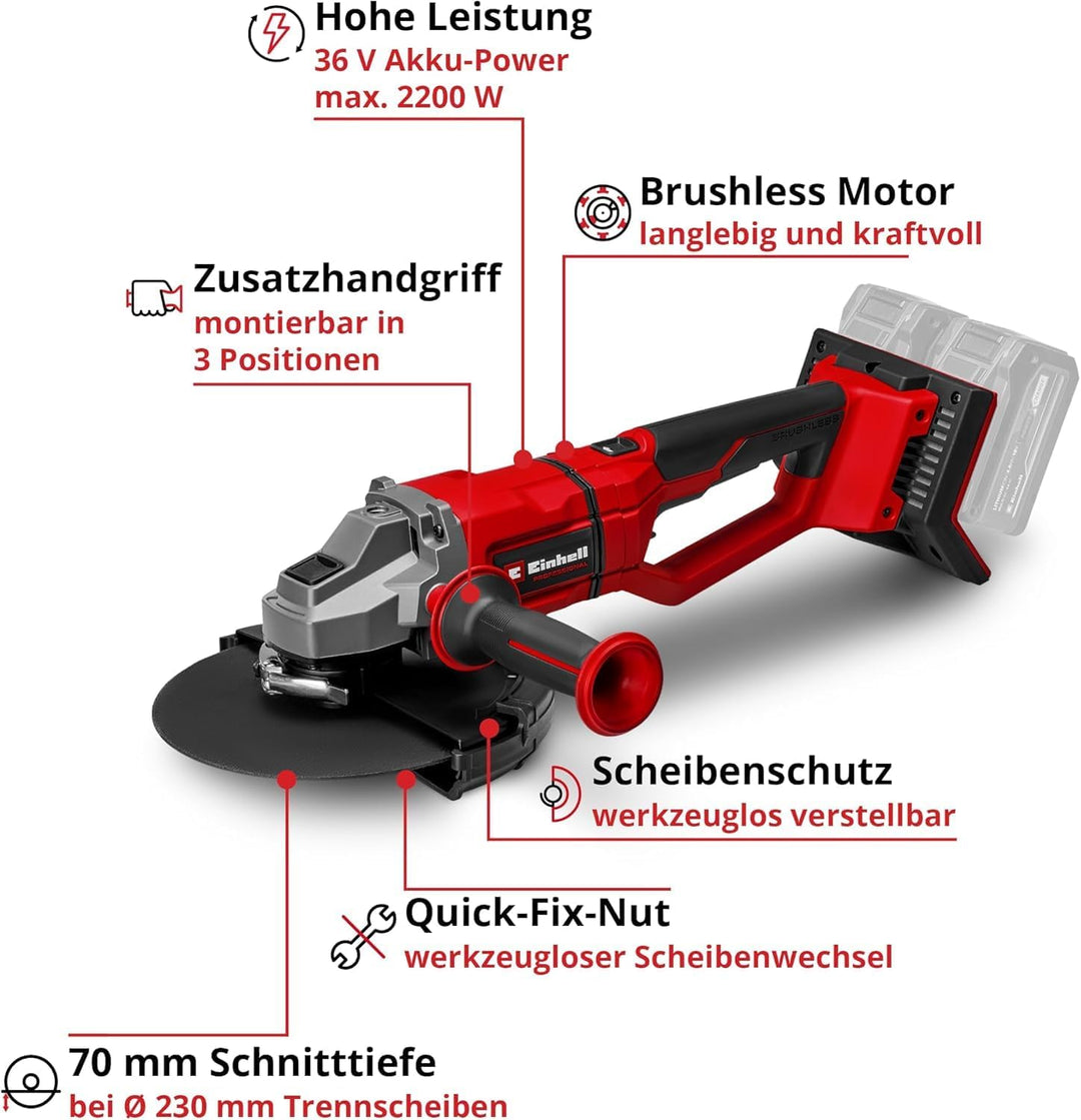 Einhell Professional Akku-Winkelschleifer AXXIO 36/230 Q Power X-Change (36 V, 230 mm Scheibendurchm