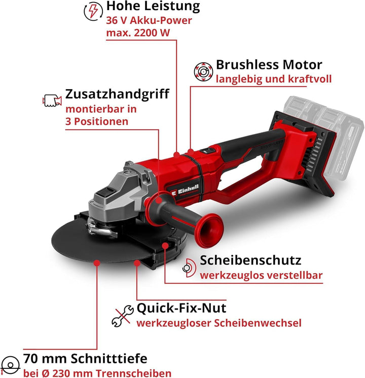 Einhell Professional Akku-Winkelschleifer AXXIO 36/230 Q Power X-Change (36 V, 230 mm Scheibendurchm