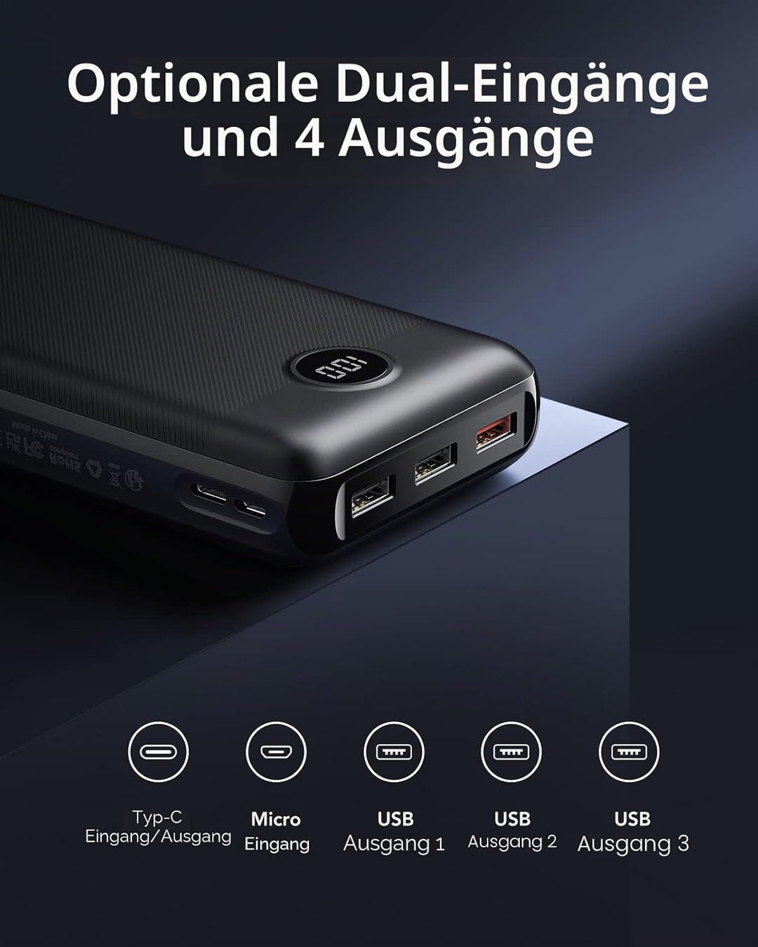 VEGER 30000mAh Powerbank, 20W PD Schnelles Aufladen Externer Akku Power Bank, USB C Tragbares Handy