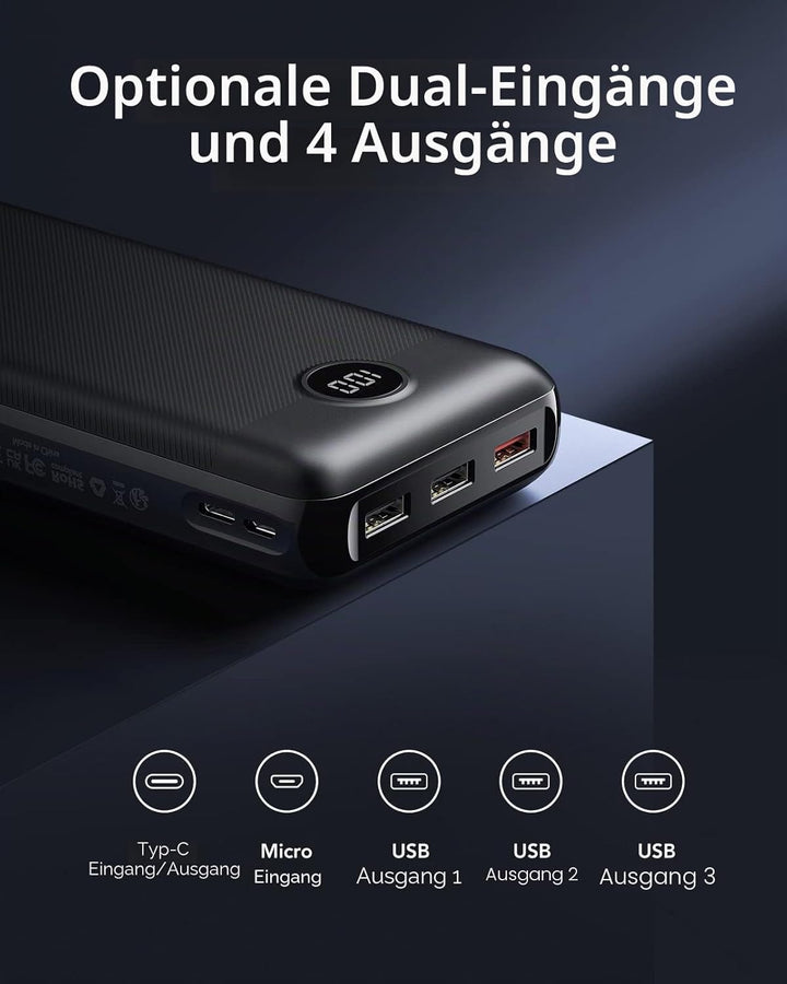 VEGER 30000mAh Powerbank, 20W PD Schnelles Aufladen Externer Akku Power Bank, USB C Tragbares Handy