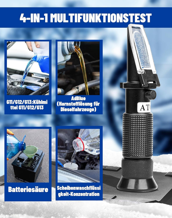 4-in-1 Frostschutz Refraktometer mit ATC, Kühlmitteltester für Ethylenglykol (G11 G12) Propylenglyko