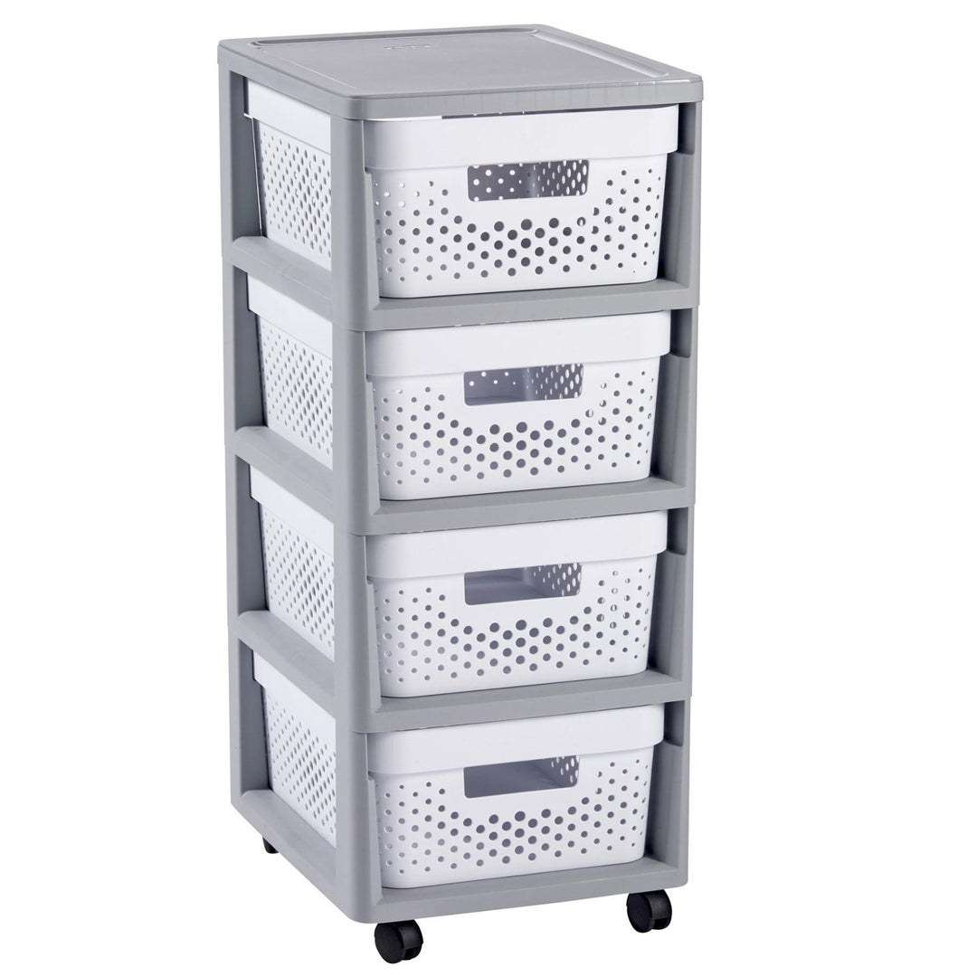 Curver Regal INFINITY mit 4 Schubladen 30.0x36.0x69.0 Grau/Weiss, 30.0x36.0x69.0 Grau/Weiss