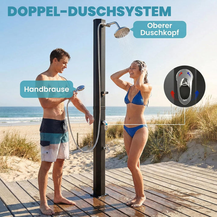 Outsunny Solardusche 35L Gartendusche mit Frostschutz schwenkbarem Regenduschkopf Wasserhahn, Garten