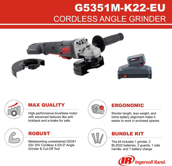 Ingersoll Rand Akku-Winkelschleifer G5351M-K22-EU, 20 V Akku-Winkelschleifer und -Trennschleifer, 2-