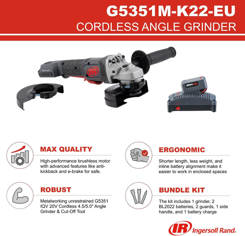 Ingersoll Rand Akku-Winkelschleifer G5351M-K22-EU, 20 V Akku-Winkelschleifer und -Trennschleifer, 2-