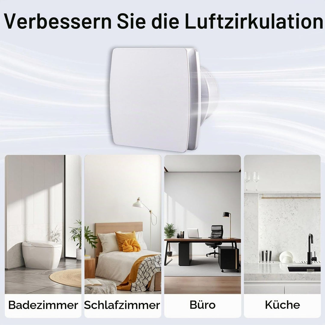 Abluftventilator 100mm Badlüfter Lüfter 100mm Rohrventilator - 12W Extra Leiser Luftentfeuchter für