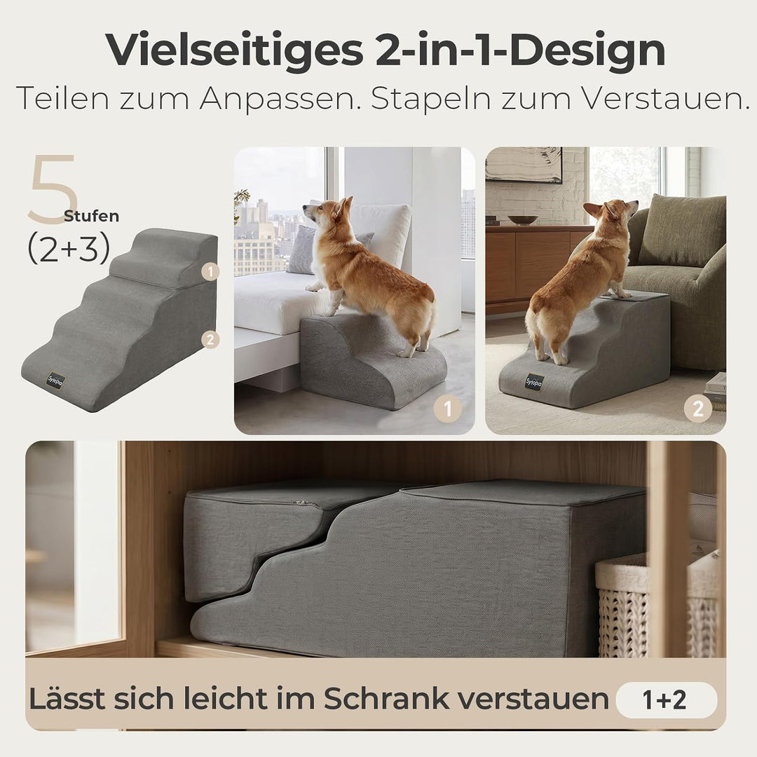 Sytopia Hundetreppe 5 Stufen, 58 cm, bis 36 kg, Katzentreppe für Bett Sofa Couch, 30D CertiPUR-US Sc
