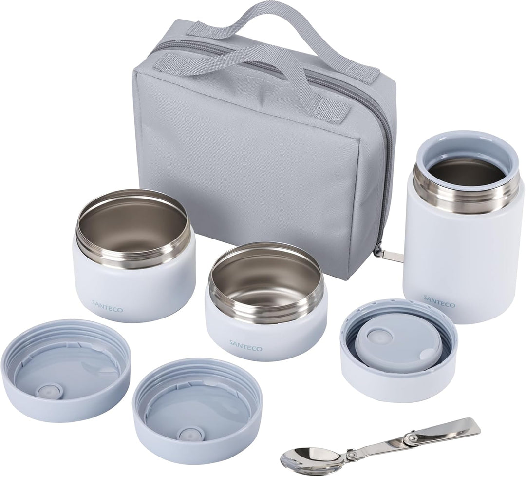 SANTECO Vakuumisolierter Suppen-Lunch-Set 1050ml - Isolierte Brotdose mit Löffel & Tragetasche - Sti