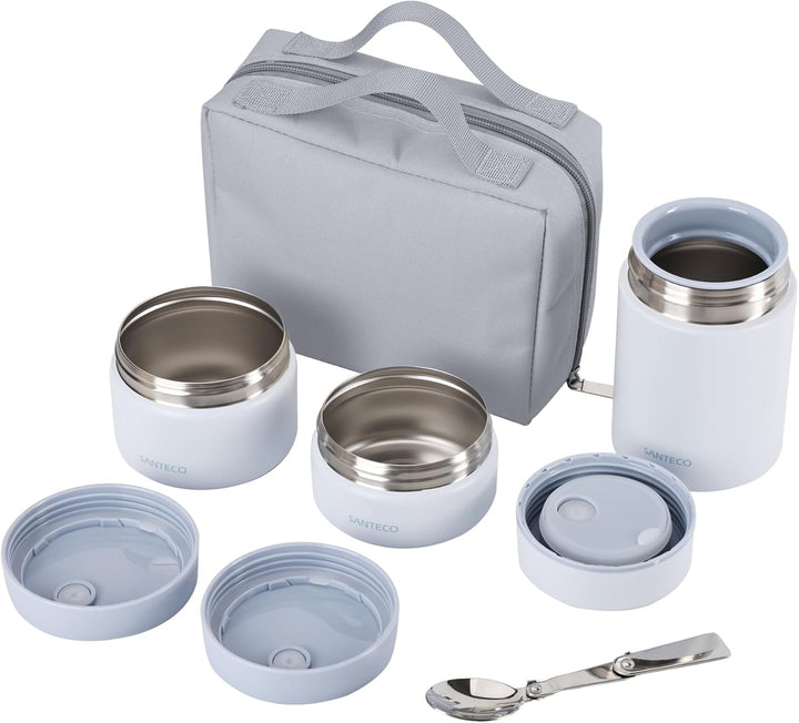 SANTECO Vakuumisolierter Suppen-Lunch-Set 1050ml - Isolierte Brotdose mit Löffel & Tragetasche - Sti