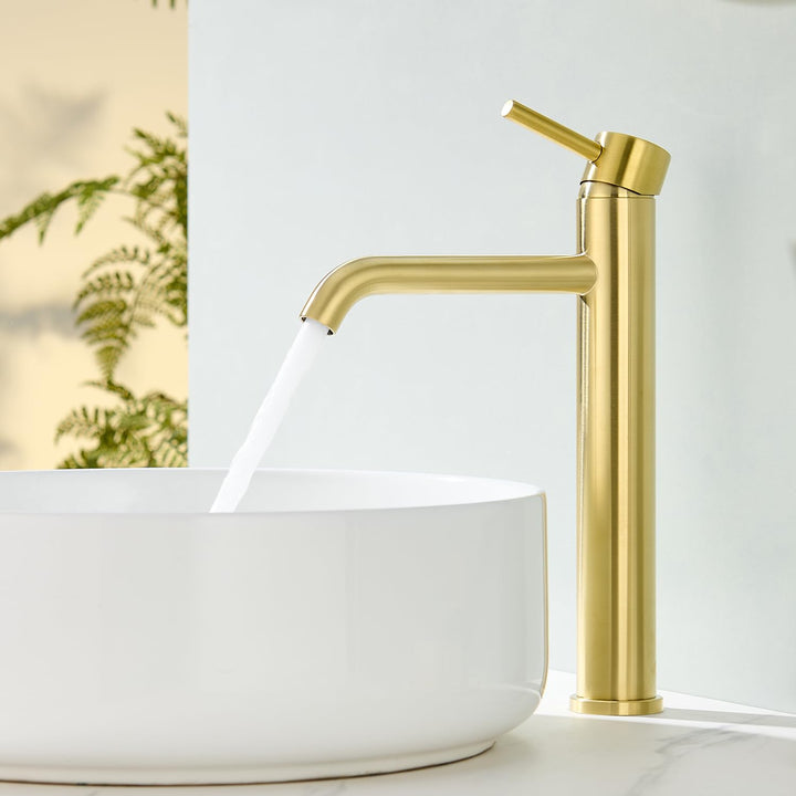 Waschtischarmatur Hoch, Wasserhahn Bad Gold für Aufsatzwaschbecken, Armatur Badezimmer Waschbecken,