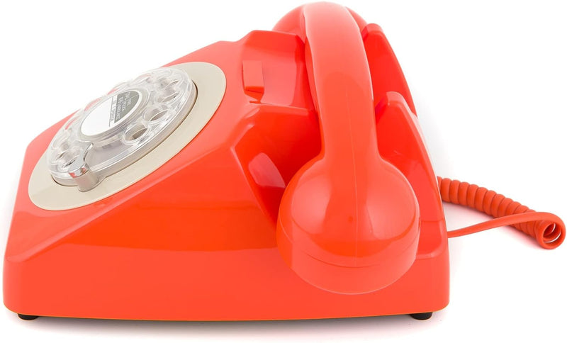 GPO 746ROTARYORA Retro Telefon mit Wählscheibe im 70er Jahre Design Orange, Orange