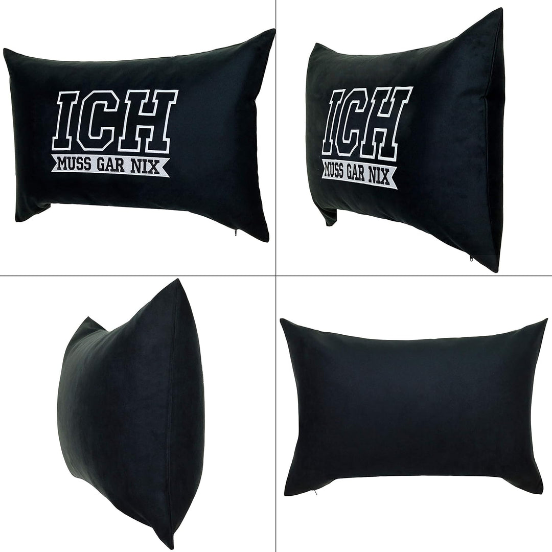 Kissen lustig mit Spruch Ich muss gar nix! Kissenbezug gefüllt | Dekokissen mit Füllung Wohnzimmer S