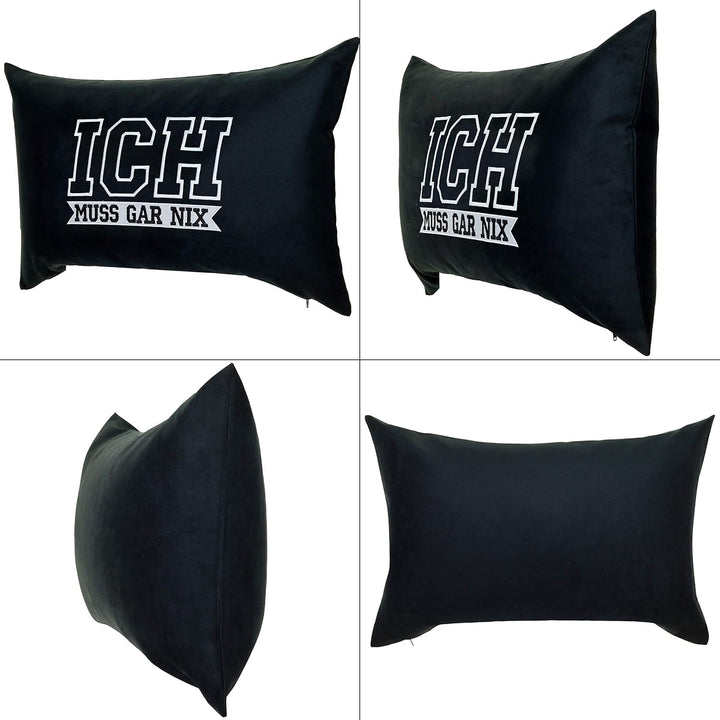 Kissen lustig mit Spruch Ich muss gar nix! Kissenbezug gefüllt | Dekokissen mit Füllung Wohnzimmer S