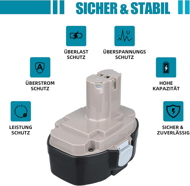 VANTTECH 2 Stück 1822 Akku für Makita 18V 3.0Ah NI-MH Ersatz für Makita PA18 1822 1823 1834 1835 192