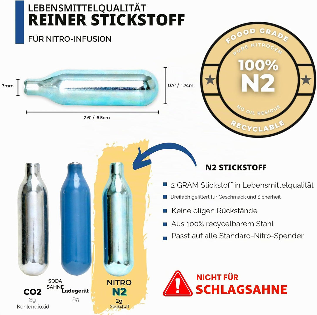 ICO Premium Stickstoff Kartuschen 10er Pack - N2 Kartuschen für Nitro Cold Brew Kaffee, Cocktails &