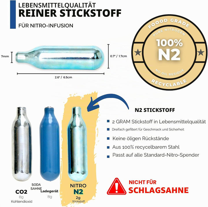 ICO Premium Stickstoff Kartuschen 10er Pack - N2 Kartuschen für Nitro Cold Brew Kaffee, Cocktails &
