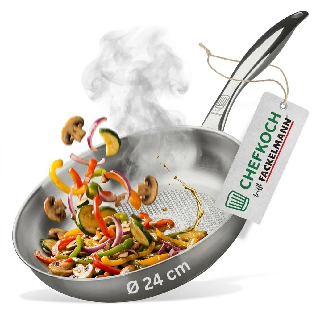 FACKELMANN Chefkoch Bratpfanne Ø24 cm mit Wabenboden – Pfanne aus hochwertigem Edelstahl – Für alle