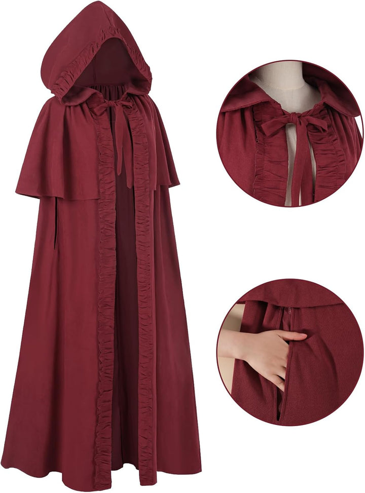 Mittelalter Umhang Damen mit Kapuze – Halloween Cape Vampir Kostüm Hexe Frauen Umhang Schwarz Vampir