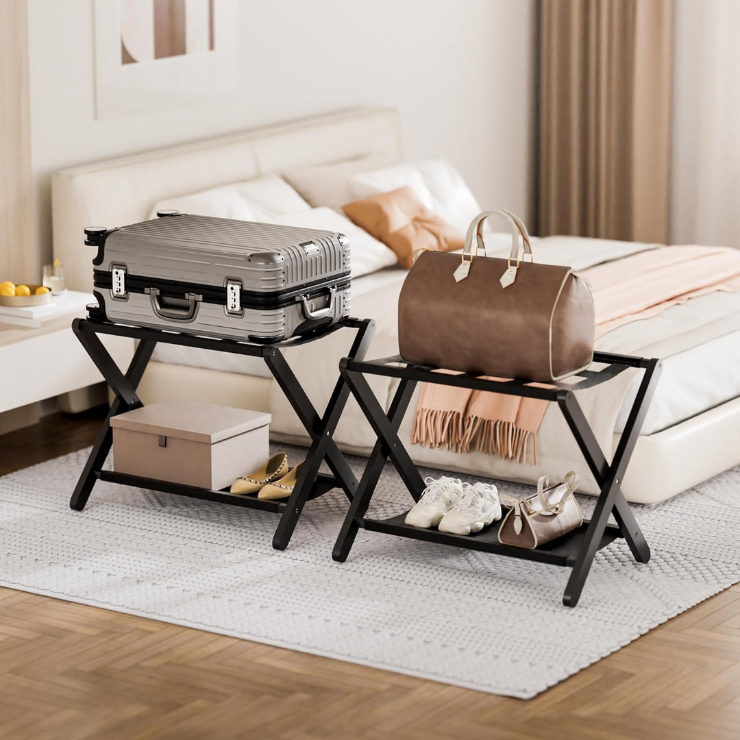 HITNET Kofferständer Klappbar 2er set, Bambus-Gepäckträger für Gästezimmer, Kofferablage mit Stoffab