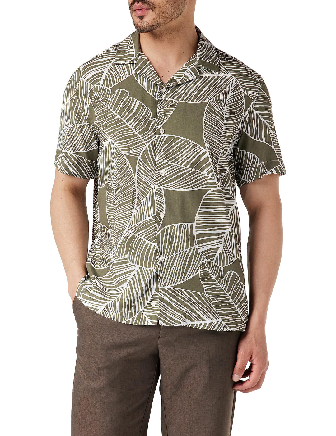United Colors of Benetton Herren Hemd XS Militärgrün mit Muster 76 G, XS Militärgrün mit Muster 76 G