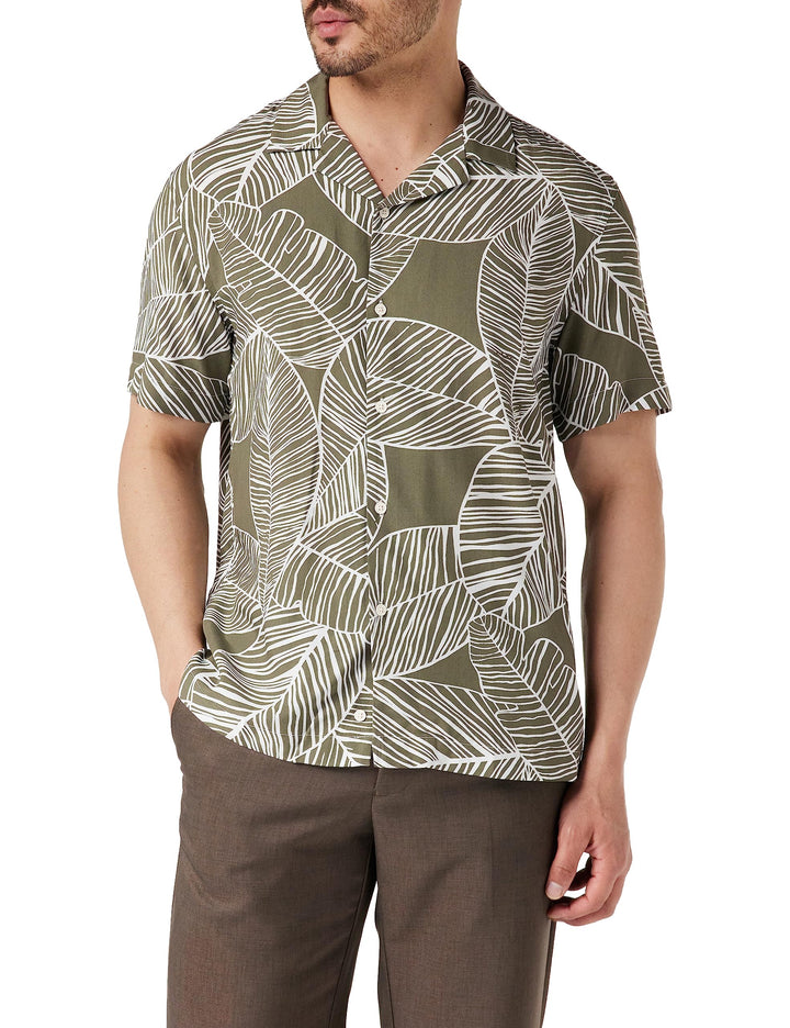 United Colors of Benetton Herren Hemd XS Militärgrün mit Muster 76 G, XS Militärgrün mit Muster 76 G