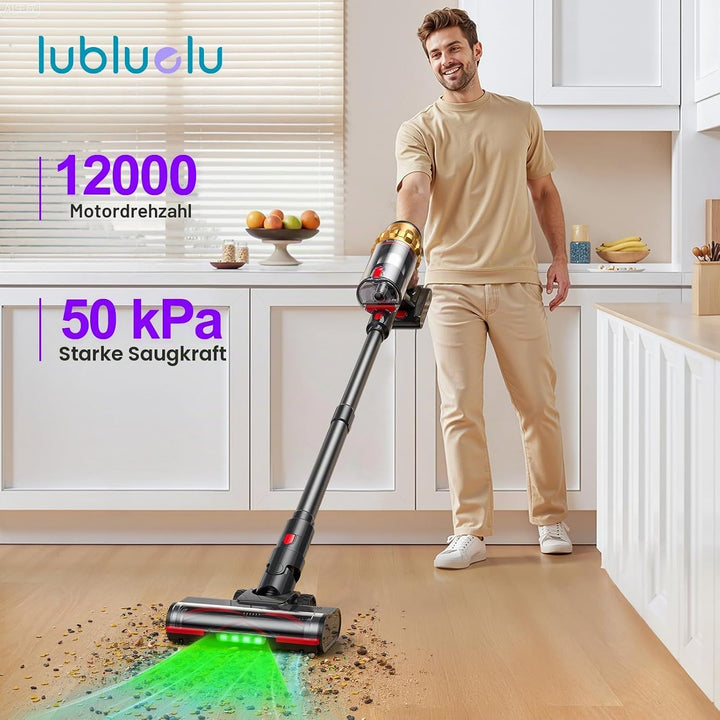 Lubluelu Akku-Staubsauger 50000Pa, kabellos mit Smart Display &amp; Anti-Tangle-Bodenbürste, leicht &amp; fl