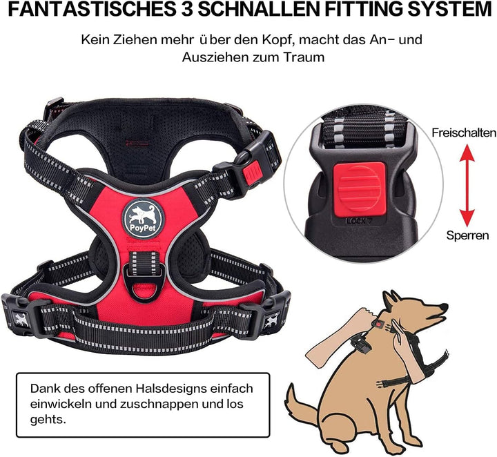 PoyPet Keine Pull Hundegeschirr Front Reflektierende Pet Weste für Hunde mit Einfache Kontrolle Grif