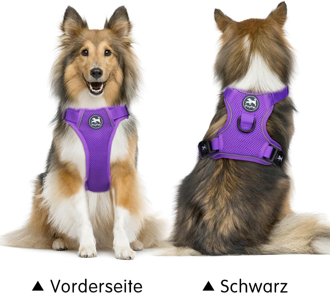 PoyPet Reflektierendes, weiches, atmungsaktives Hundegeschirr aus Mesh, erstickungsfreie, doppelt ge