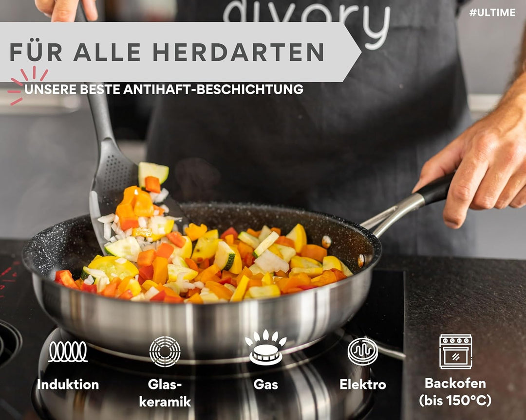 DIVORY Edelstahl Pfanne 20 cm Induktion I Antihaft beschichtete kleine Bratpfanne für alle Herdarten
