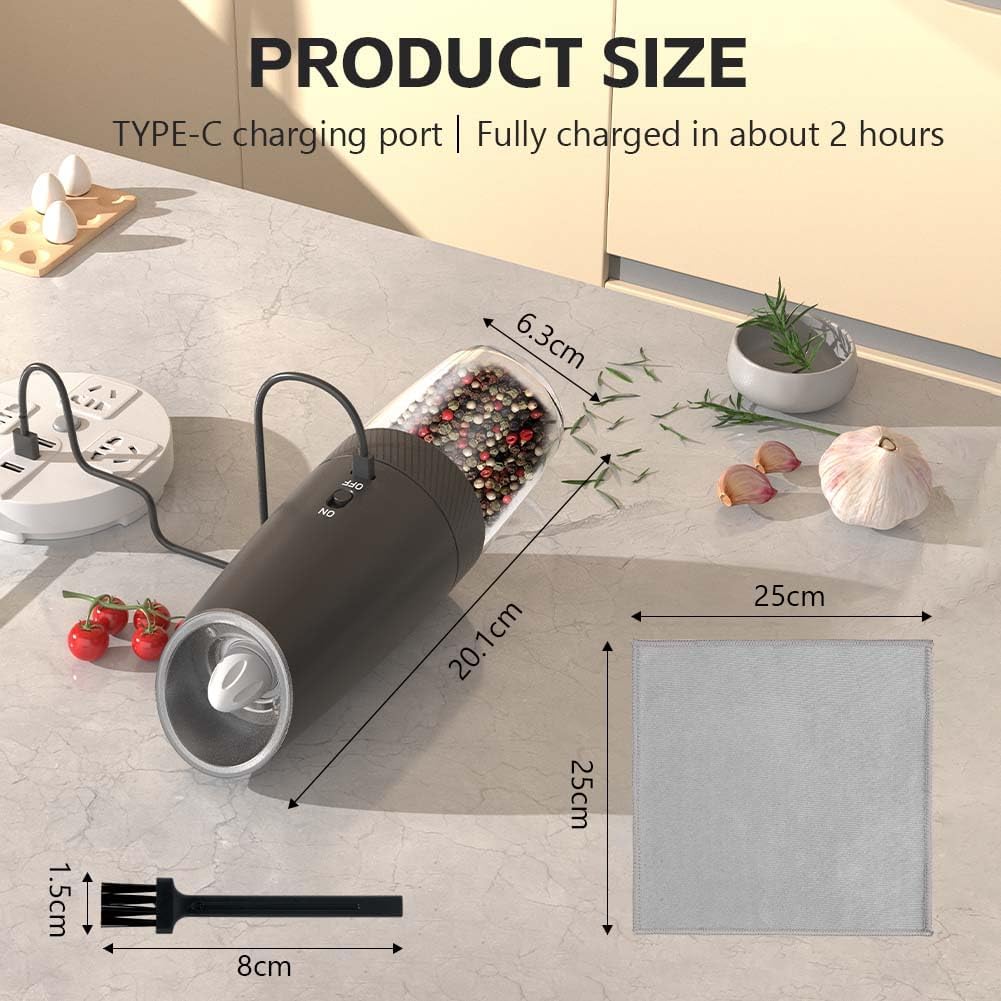 HOTUT Gravity Elektrisches Salz und Pfeffermühlen Set, 2er Elektrisch Gewürzmühlen Salzmühle, USB-C