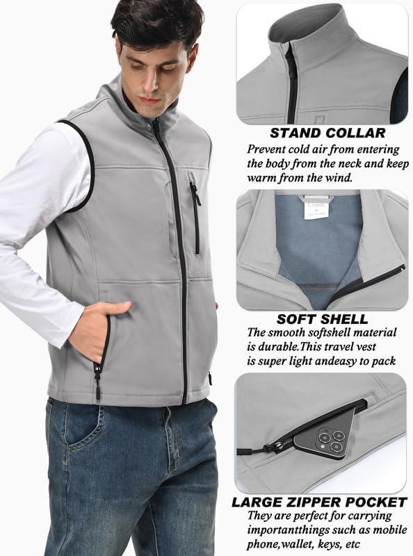 Zzkouine Leichte Softshell Weste für Herren, Bodywarmer Fleece Weste Full Zipp Softshellweste, Weste